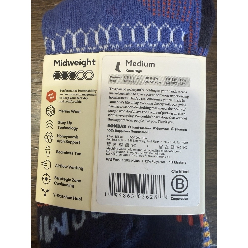 Bombas Performance Ski Snowboard Merino Wool Midweight Socks Medium Unisex NEW - Picture 5 of 5